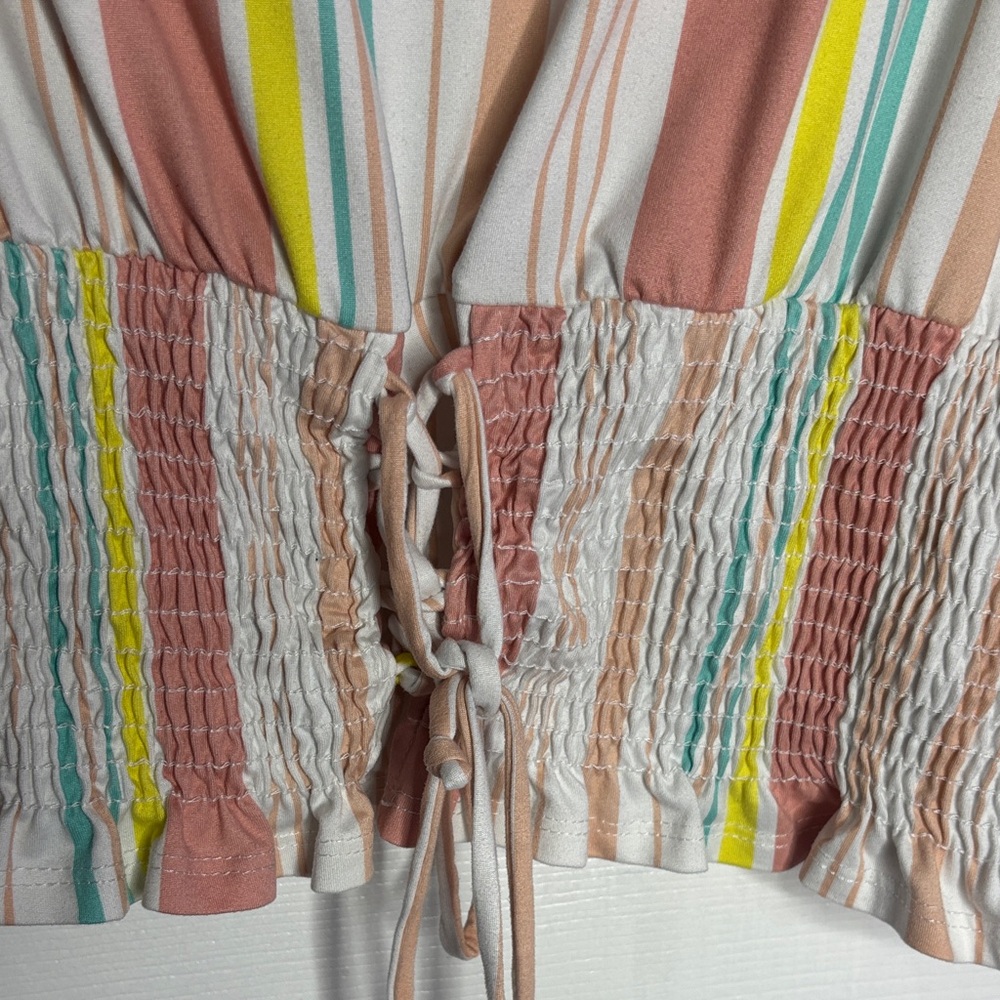Striped Multi Pastel Crop Top with Drawstring - Picture 3 of 6